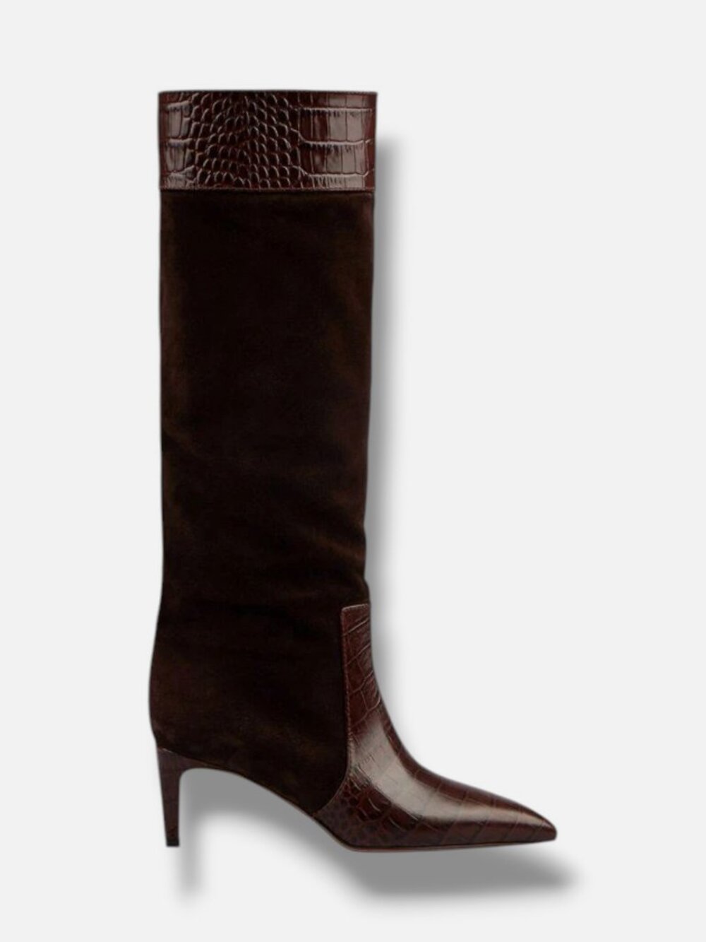 Paris Texas Women’s Brown Embossed Croco-Calf Suede Boots Shoes Size EU:36 US:6